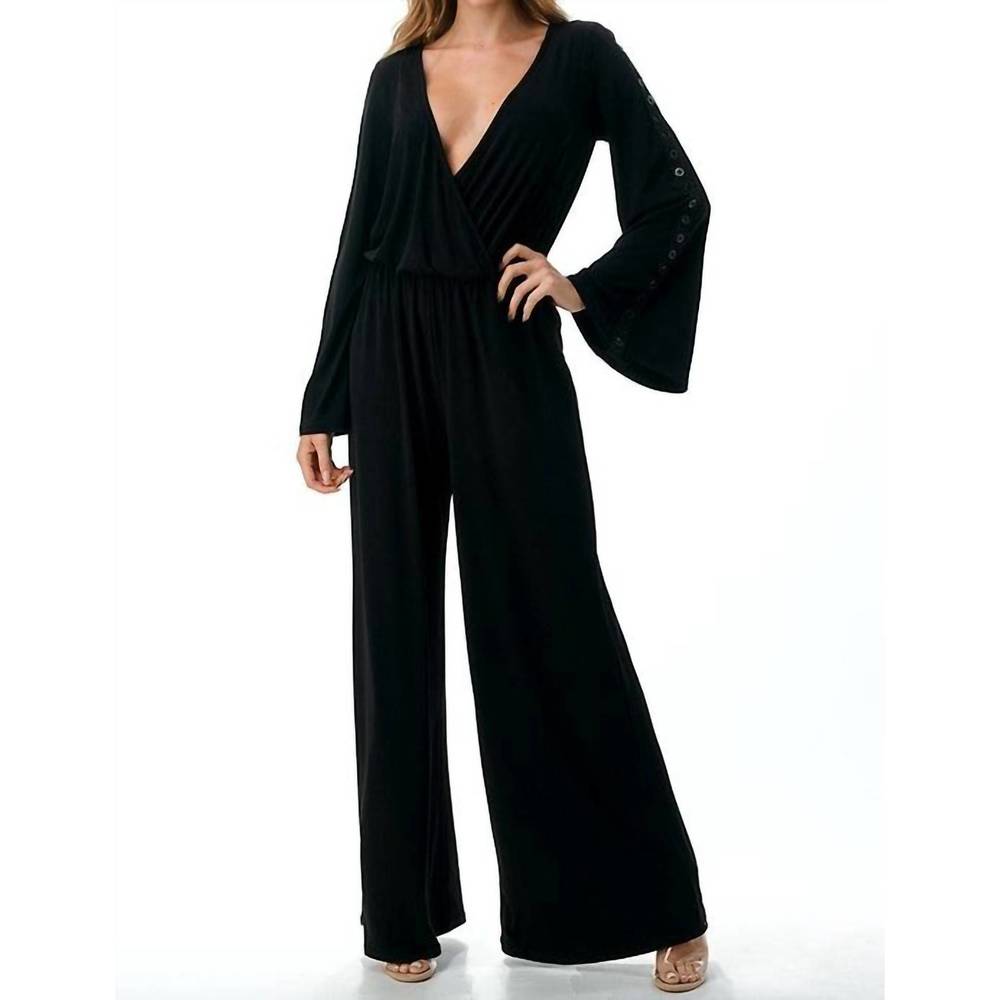 NEW ARIELLA gromment-arm detail surplice jumpsuit in back